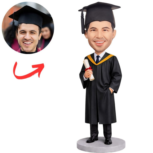 Male Graduate Figurine Cap & Gown Keepsake Gift Custom Bobbleheads