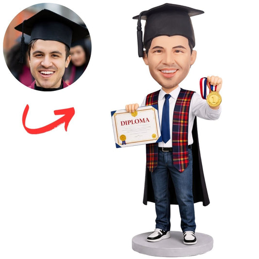 Graduation Man with Diploma & Medal Custom Bobbleheads