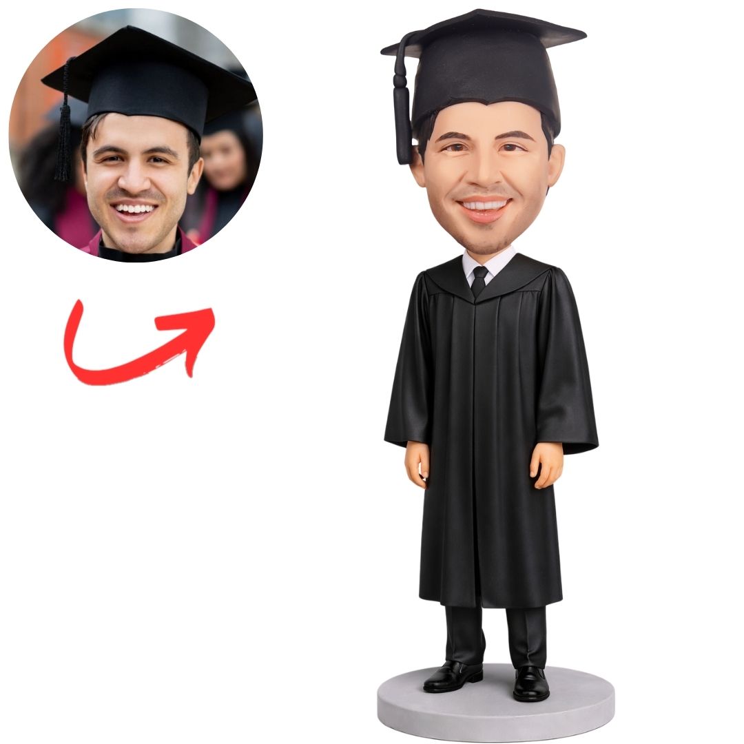 Male Graduate in Classic Cap Custom Bobbleheads Minimalist Style Gift