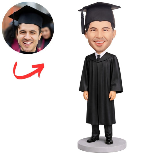 Male Graduate in Classic Cap Custom Bobbleheads Minimalist Style Gift