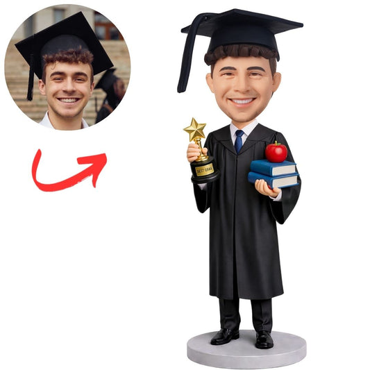 Graduation Man with Trophy & Books Custom Bobbleheads