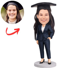 Graduation Female in Blue Siut Custom Bobbleheads