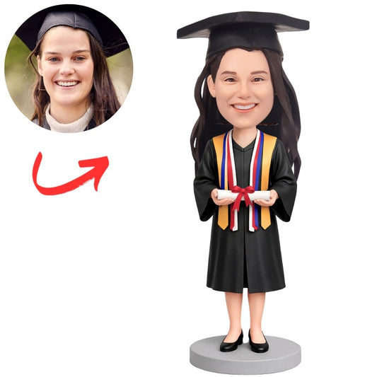 Female Graduation with Medal Stole Custom Bobbleheads