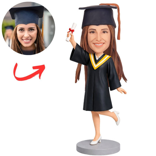 Graduation Girl Celebration Pose Custom Bobbleheads Graduation Gifts