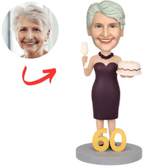 Happy 60th Birthday Custom Bobbleheads Birthday Gift with Cake