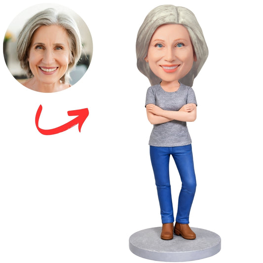Stylish Woman with Arms Crossed Custom Bobbleheads