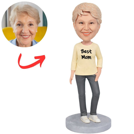 Best Mom in Yellow Shirt Custom Bobbleheads
