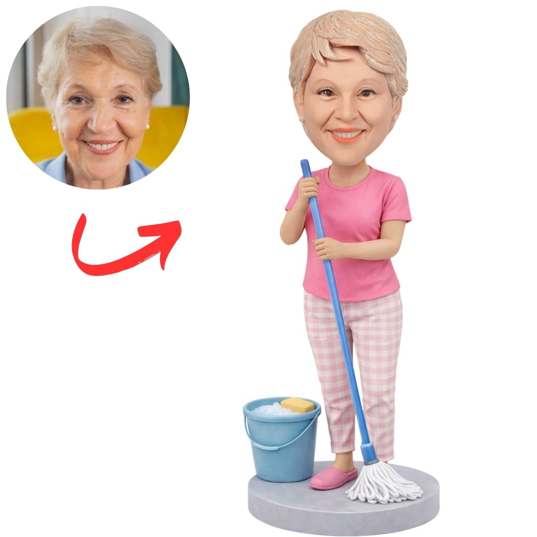 Mom Holding Mop Custom Bobbleheads