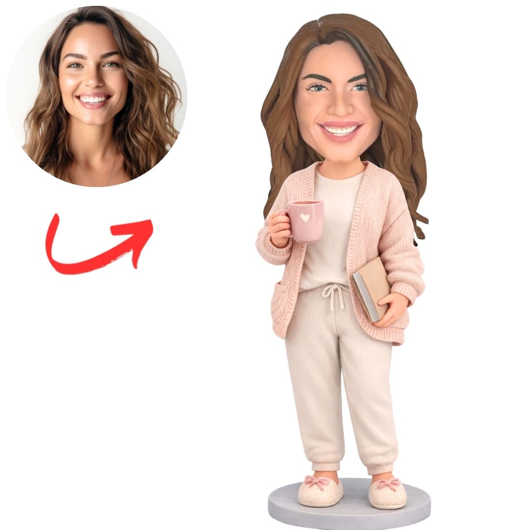 Cozy Woman with Book & Coffee Custom Bobbleheads