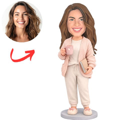 Cozy Woman with Book & Coffee Custom Bobbleheads