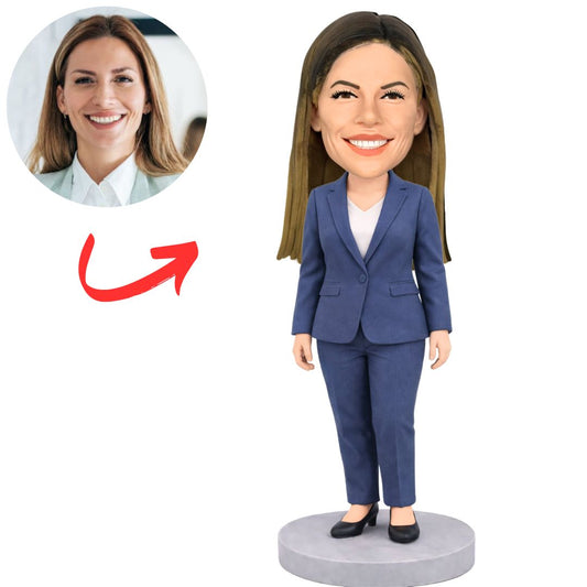 Blue Suit Business Woman Custom Bobbleheads