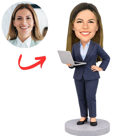 Professional Woman with Laptop Custom Bobbleheads