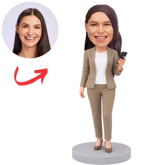 Business Woman with Phone Custom Bobbleheads