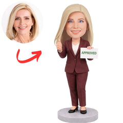 Business Woman with Approved Sign Custom Bobbleheads