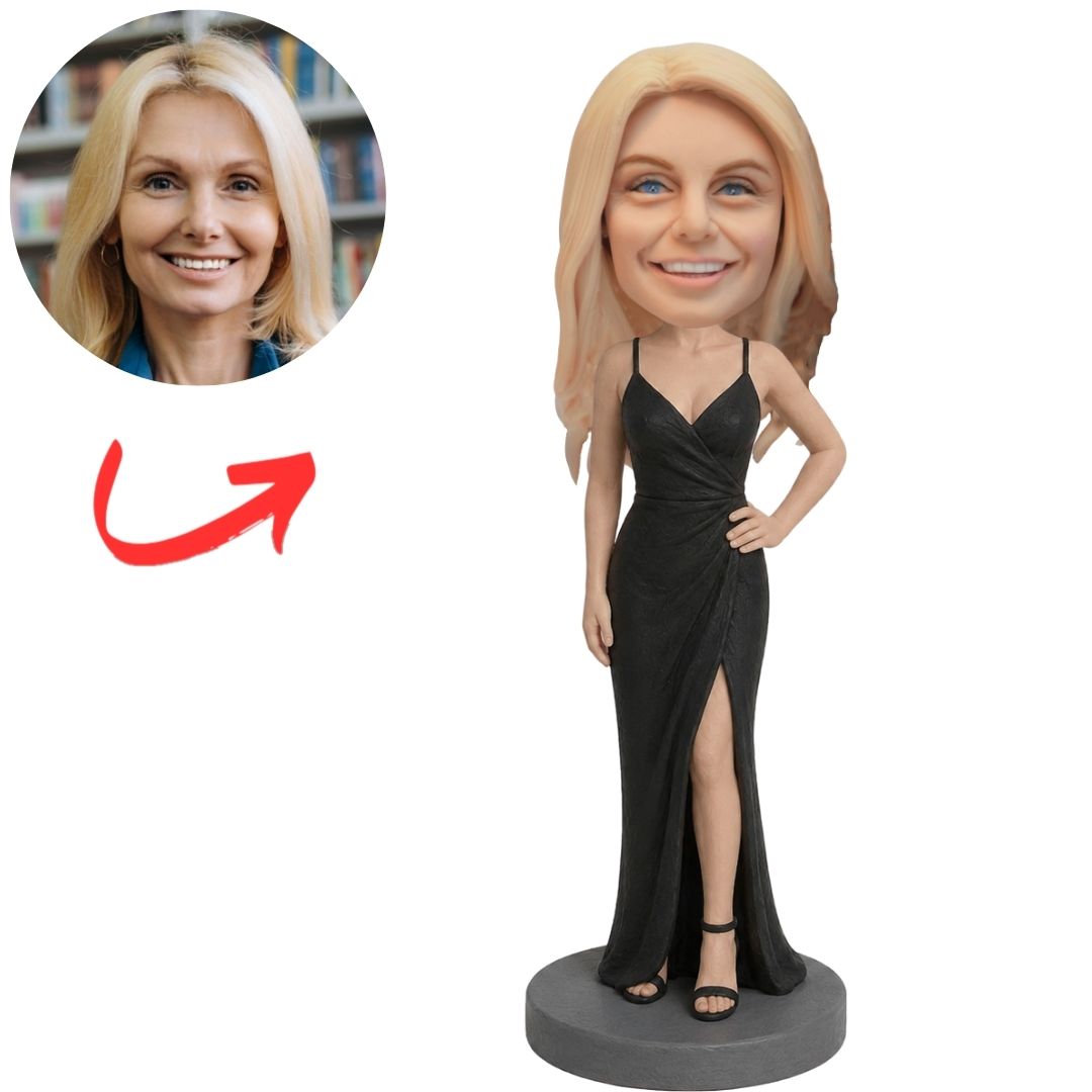 Actress in Black Slit Evening Gown Custom Bobblehead