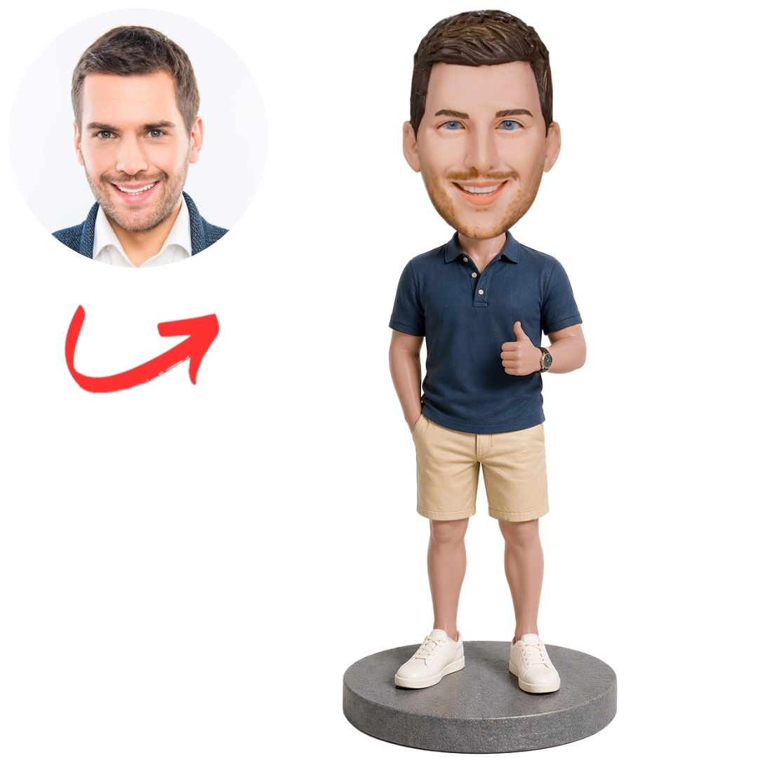 Casually Dressed Man Giving Thumbs-up Custom Bobbleheads