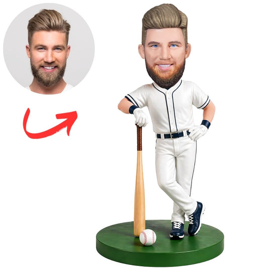 White Uniform Baseball Player Custom Bobbleheads