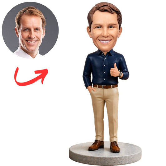 Casual Businessman Thumbs Up Custom Bobbleheads