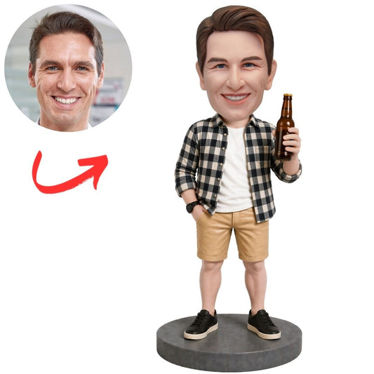 Plaid Shirt Man Holding Beer Custom Bobbleheads