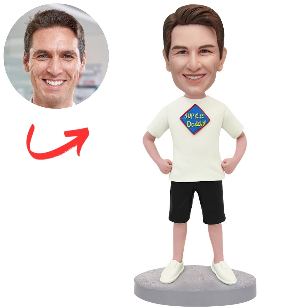 White Shirt Super Daddy Custom Bobbleheads