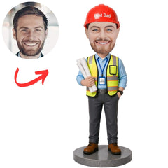 Engineer Best Dad with Design Drawings Custom Bobbleheads