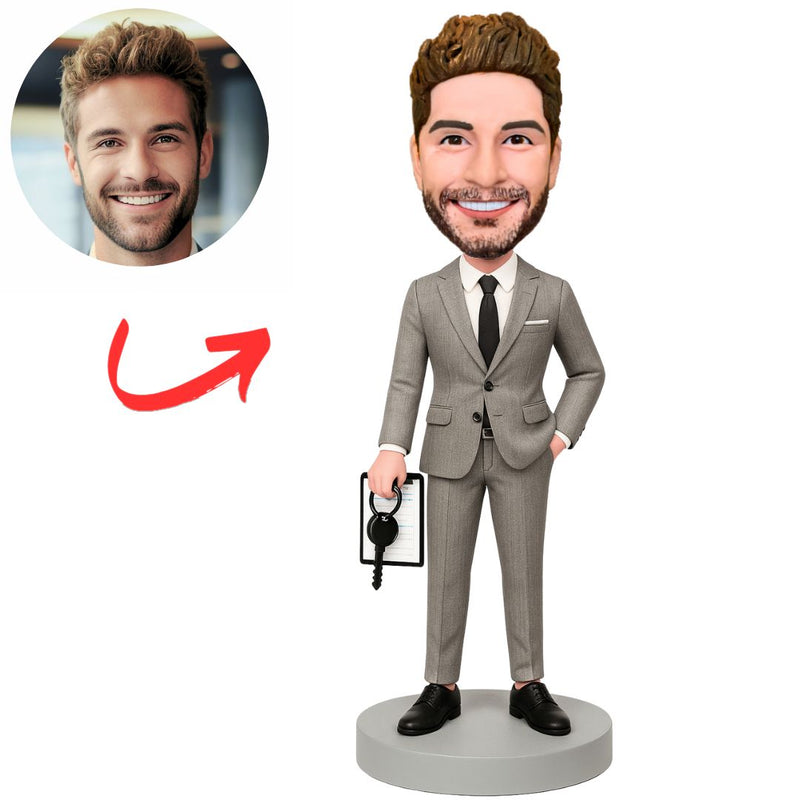 Bobbleheads Gifts Agent Holding Keys and Contract Custom Bobbleheads