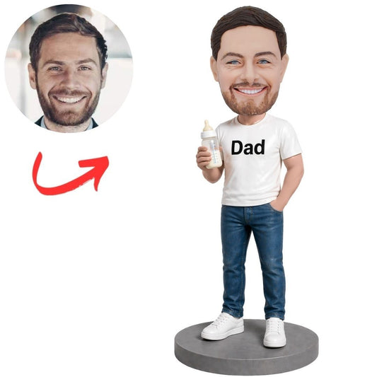 Dad Holding a Baby Bottle Custom Bobbleheads