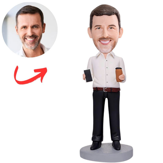 Business Man Holding Coffee Custom Bobbleheads