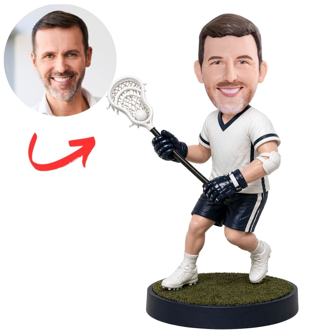 Lacrosse Player in Action Pose Custom Bobbleheads