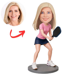 Female Pickleball Player in Ready Pose Custom Bobbleheads