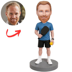 Blue Shirt Pickleball Player Custom Bobbleheads