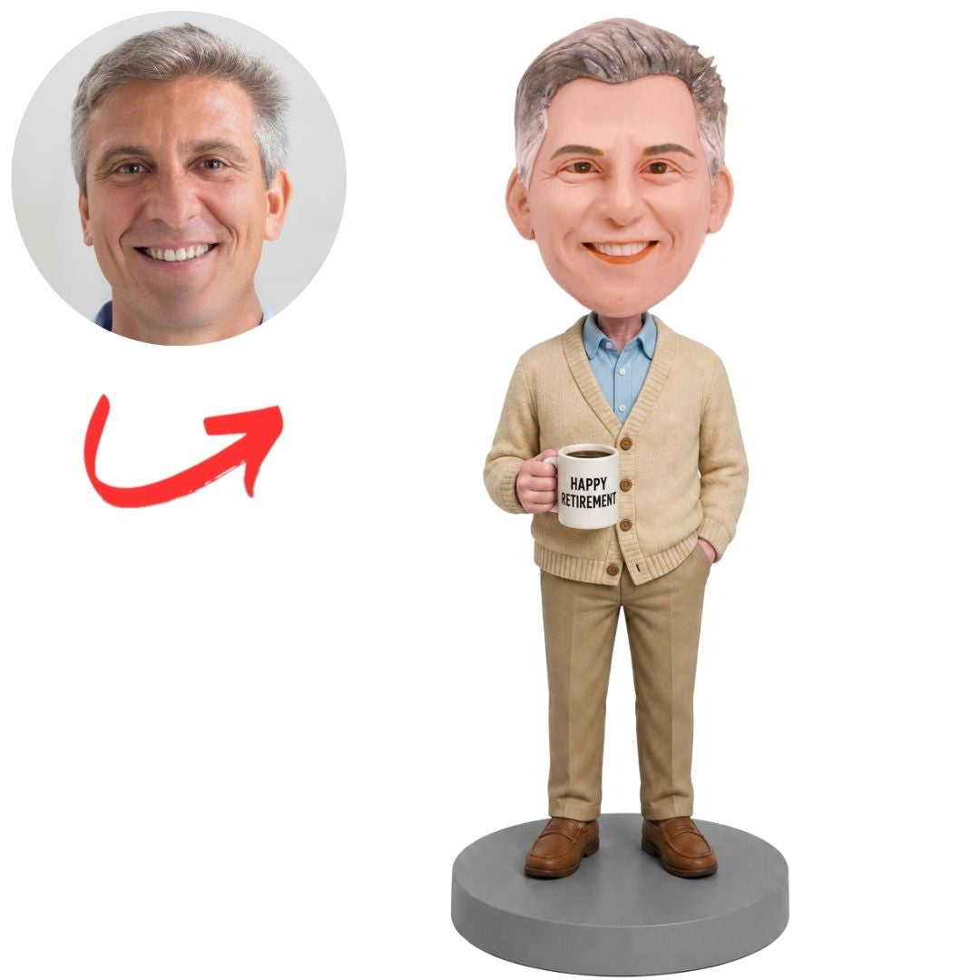 Retirement Man with Coffee Mug Custom Bobbleheads
