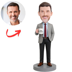 Businessman Retirement Man in Gray Suit Custom Bobbleheads