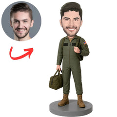 Air Force Traveler in Flight Suit with Backpack and Duffel Bag Custom Bobblehead
