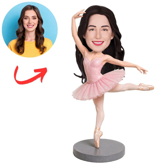 Ballet Dancer in Pink Tutu Side-Leg Pose Custom Bobblehead