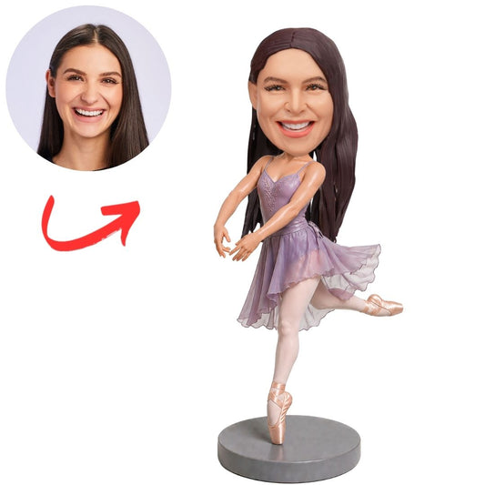 Ballet Dancer in Lavender Tutu Kneeling Pose Custom Bobblehead