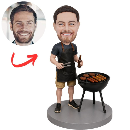 BBQ Grill Master in Black Shirt with Tongs Custom Bobblehead