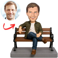Man Relaxing on Park Bench with Crossed Leg Custom Bobblehead