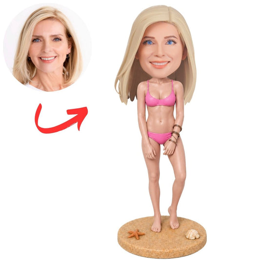 Woman in Pink Bikini on Sandy Base Custom Bobblehead