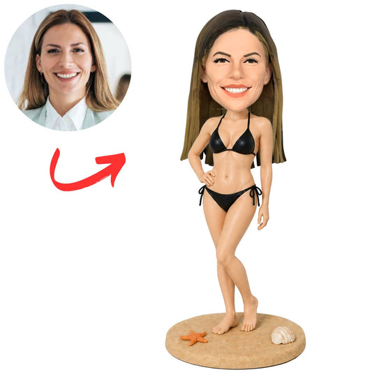 Woman in Black Bikini on Seashell Base Custom Bobblehead