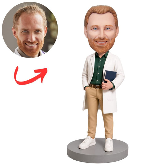 Biologist in Lab Coat Holding Test Tube and Notebook Custom Bobblehead