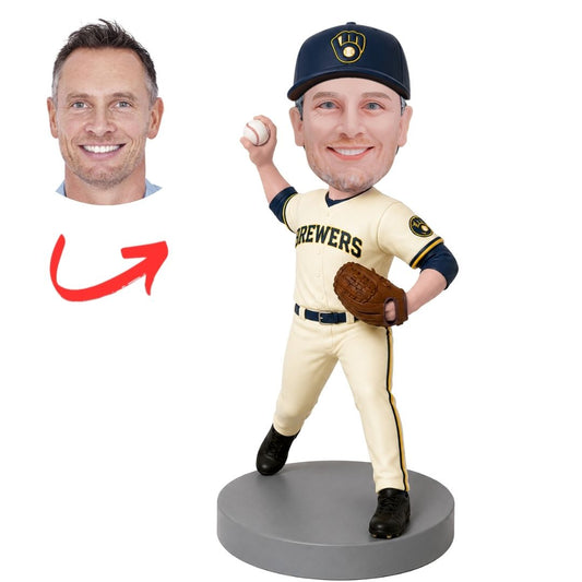 Brewers Baseball Player Pitching with Glove Custom Bobblehead