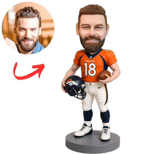 Broncos Football Player with Helmet and Ball Custom Bobblehead