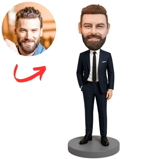 Businessman in Black Suit and Tie Custom Bobblehead
