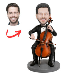 Cellist in Black Suit Playing Cello Custom Bobblehead