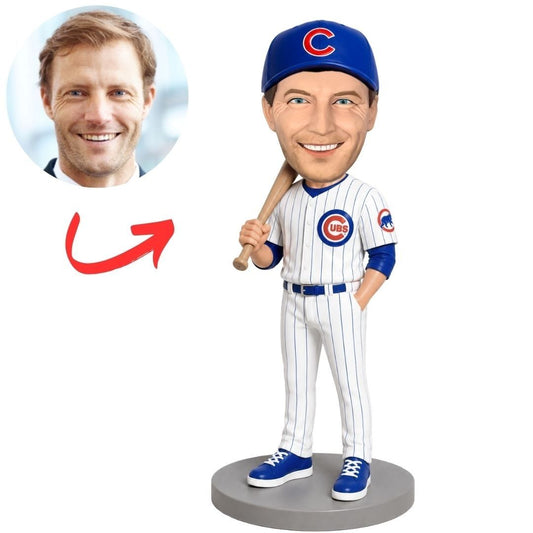 Chicago Cubs Baseball Player with Bat and Cap Custom Bobblehead