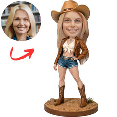 Cowgirl in Hat Denim Shorts and Tall Boots Custom Bobblehead