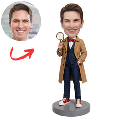 Detective Conan in Tan Trench Coat with Magnifier Custom Bobblehead