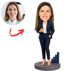 Female Financial Advisor with Chart Base and Notebook Custom Bobblehead