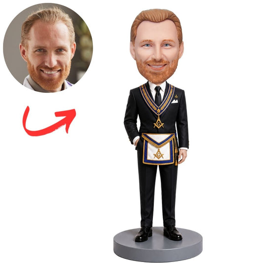 Freemason in Black Suit with Masonic Apron Custom Bobblehead